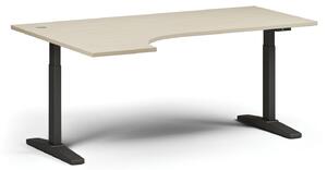 Výškově nastavitelný stůl, elektrický, 675-1325 mm, rohový levý, deska 1800x1200 mm, černá podnož, ořech