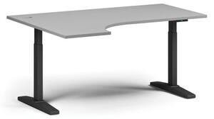 Výškově nastavitelný stůl ULIX, elektrický, 675-1325 mm, rohový levý, deska 1600x1200 mm, černá podnož, šedá