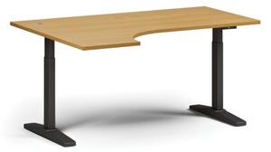 Výškově nastavitelný stůl ULIX, elektrický, 675-1325 mm, rohový levý, deska 1600x1200 mm, černá podnož, buk
