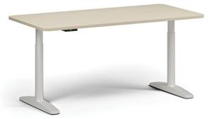 Výškově nastavitelný stůl OBOL, elektrický, 675-1325 mm, zaoblené rohy, deska 1600x800 mm, bílá podnož, bříza