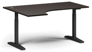 Výškově nastavitelný stůl, elektrický, 675-1325 mm, rohový levý, deska 1600x1200 mm, černá podnož, wenge