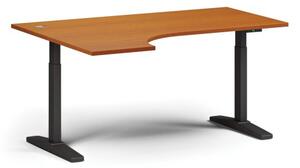 Výškově nastavitelný stůl, elektrický, 675-1325 mm, rohový levý, deska 1600x1200 mm, černá podnož, třešeň