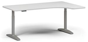 Výškově nastavitelný stůl OBOL, elektrický, 675-1325 mm, levý/pravý, deska 1800x1200 mm, šedá podnož, bílá