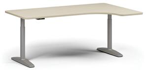 Výškově nastavitelný stůl OBOL, elektrický, 675-1325 mm, levý/pravý, deska 1800x1200 mm, šedá zaoblená podnož, bříza