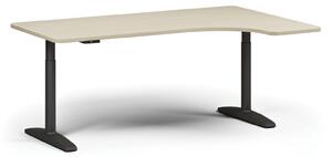 Výškově nastavitelný stůl OBOL, elektrický, 675-1325 mm, levý/pravý, deska 1800x1200 mm, černá zaoblená podnož, bříza