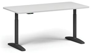 Výškově nastavitelný stůl OBOL, elektrický, 675-1325 mm, zaoblené rohy, deska 1600x800 mm, černá podnož, bílá