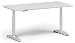 Výškově nastavitelný stůl OBOL, elektrický, 675-1325 mm, zaoblené rohy, deska 1600x800 mm, bílá zaoblená podnož, bílá