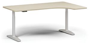 Výškově nastavitelný stůl OBOL, elektrický, 675-1325 mm, levý/pravý, deska 1800x1200 mm, bílá zaoblená podnož, ořech