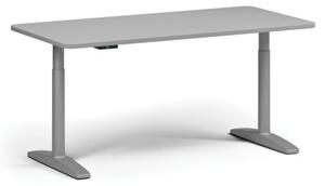 Výškově nastavitelný stůl OBOL, elektrický, 675-1325 mm, zaoblené rohy, deska 1600x800 mm, šedá zaoblená podnož, šedá