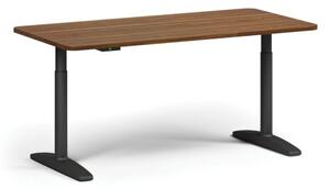 Výškově nastavitelný stůl OBOL, elektrický, 675-1325 mm, zaoblené rohy, deska 1600x800 mm, černá zaoblená podnož, ořech