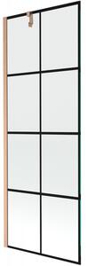 Mexen Next, 1-křídlová vanová zástěna 70 x 150 cm, 6mm čiré sklo - černý vzor, ​​měděná matná, 895-070-000-00-70-77