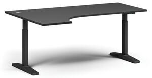 Výškově nastavitelný stůl, elektrický, 675-1325 mm, rohový levý, deska 1800x1200 mm, černá podnož, grafit