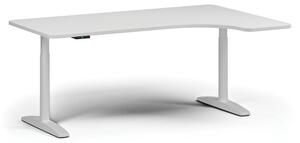 Výškově nastavitelný stůl OBOL, elektrický, 675-1325 mm, levý/pravý, deska 1800x1200 mm, bílá zaoblená podnož, bílá