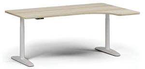 Výškově nastavitelný stůl OBOL, elektrický, 675-1325 mm, levý/pravý, deska 1800x1200 mm, bílá zaoblená podnož, dub přírodní