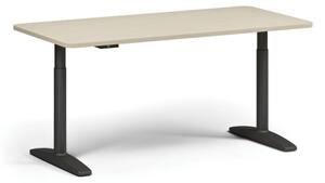 Výškově nastavitelný stůl OBOL, elektrický, 675-1325 mm, zaoblené rohy, deska 1600x800 mm, černá podnož, bříza