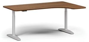 Výškově nastavitelný stůl OBOL, elektrický, 675-1325 mm, levý/pravý, deska 1800x1200 mm, bílá zaoblená podnož, ořech