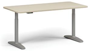 Výškově nastavitelný stůl OBOL, elektrický, 675-1325 mm, zaoblené rohy, deska 1600x800 mm, šedá zaoblená podnož, ořech