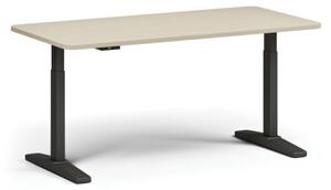 Výškově nastavitelný stůl, elektrický, 675-1325 mm, zaoblené rohy, deska 1600x800 mm, černá podnož, bříza