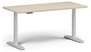 Výškově nastavitelný stůl, elektrický, 675-1325 mm, zaoblené rohy, deska 1600x800 mm, bílá podnož, bříza