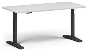 Výškově nastavitelný stůl, elektrický, 675-1325 mm, zaoblené rohy, deska 1600x800 mm, černá podnož, bílá