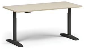 Výškově nastavitelný stůl, elektrický, 675-1325 mm, zaoblené rohy, deska 1600x800 mm, černá podnož, ořech