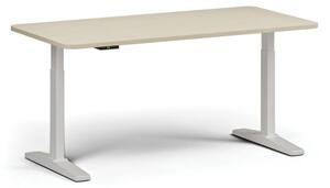 Výškově nastavitelný stůl ULIX, elektrický, 675-1325 mm, zaoblené rohy, deska 1600x800 mm, bílá podnož, bříza
