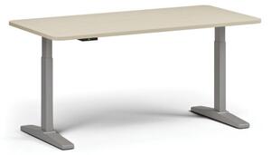 Výškově nastavitelný stůl, elektrický, 675-1325 mm, zaoblené rohy, deska 1600x800 mm, šedá podnož, bříza