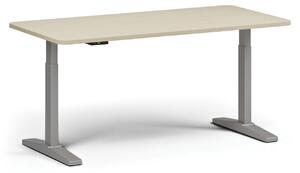 Výškově nastavitelný stůl, elektrický, 675-1325 mm, zaoblené rohy, deska 1600x800 mm, šedá podnož, bříza