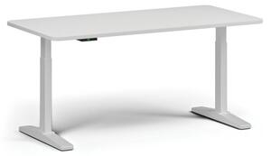 Výškově nastavitelný stůl, elektrický, 675-1325 mm, zaoblené rohy, deska 1600x800 mm, bílá podnož, bílá