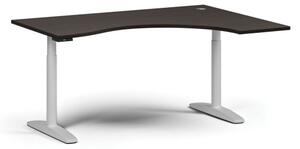 Výškově nastavitelný stůl OBOL, elektrický, 675-1325 mm, ergonomický pravý, deska 1600x1200 mm, bílá podnož, wenge