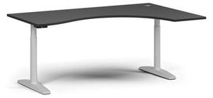 Výškově nastavitelný stůl OBOL, elektrický, 675-1325 mm, ergonomický pravý, deska 1800x1200 mm, bílá zaoblená podnož, grafit