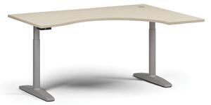 Výškově nastavitelný stůl OBOL, elektrický, 675-1325 mm, ergonomický pravý, deska 1600x1200 mm, šedá zaoblená podnož, šedá