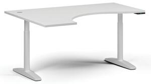 Výškově nastavitelný stůl OBOL, elektrický, 675-1325 mm, ergonomický levý, deska 1600x1200 mm, bílá podnož, bílá