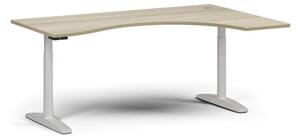 Výškově nastavitelný stůl OBOL, elektrický, 675-1325 mm, ergonomický pravý, deska 1800x1200 mm, bílá zaoblená podnož, dub přírodní