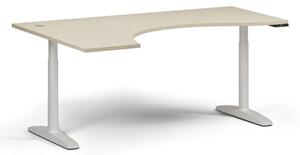 Výškově nastavitelný stůl OBOL, elektrický, 675-1325 mm, ergonomický levý, deska 1800x1200 mm, bílá zaoblená podnož, bříza