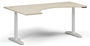 Výškově nastavitelný stůl OBOL, elektrický, 675-1325 mm, ergonomický levý, deska 1800x1200 mm, bílá zaoblená podnož, šedá