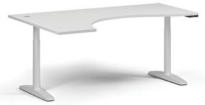 Výškově nastavitelný stůl OBOL, elektrický, 675-1325 mm, ergonomický levý, deska 1800x1200 mm, bílá zaoblená podnož, bílá