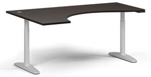 Výškově nastavitelný stůl OBOL, elektrický, 675-1325 mm, ergonomický levý, deska 1800x1200 mm, bílá podnož, wenge
