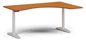 Výškově nastavitelný stůl OBOL, elektrický, 675-1325 mm, ergonomický pravý, deska 1800x1200 mm, bílá podnož, třešeň