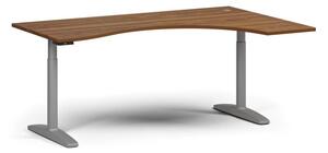 Výškově nastavitelný stůl OBOL, elektrický, 675-1325 mm, ergonomický pravý, deska 1800x1200 mm, šedá zaoblená podnož, ořech