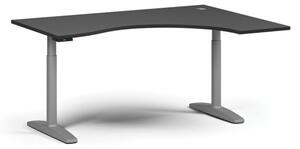 Výškově nastavitelný stůl OBOL, elektrický, 675-1325 mm, ergonomický pravý, deska 1600x1200 mm, šedá zaoblená podnož, grafit