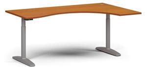 Výškově nastavitelný stůl OBOL, elektrický, 675-1325 mm, ergonomický pravý, deska 1800x1200 mm, šedá podnož, třešeň