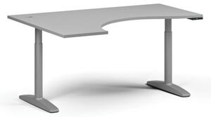 Výškově nastavitelný stůl OBOL, elektrický, 675-1325 mm, ergonomický levý, deska 1600x1200 mm, šedá podnož, šedá