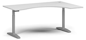 Výškově nastavitelný stůl OBOL, elektrický, 675-1325 mm, ergonomický pravý, deska 1800x1200 mm, šedá zaoblená podnož, bílá