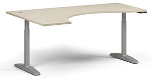 Výškově nastavitelný stůl OBOL, elektrický, 675-1325 mm, ergonomický levý, deska 1800x1200 mm, šedá zaoblená podnož, wenge