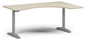 Výškově nastavitelný stůl OBOL, elektrický, 675-1325 mm, ergonomický pravý, deska 1800x1200 mm, šedá zaoblená podnož, dub přírodní