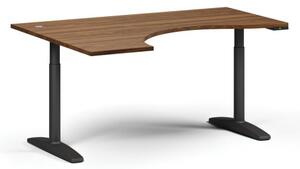 Výškově nastavitelný stůl OBOL, elektrický, 675-1325 mm, ergonomický levý, deska 1600x1200 mm, černá podnož, ořech