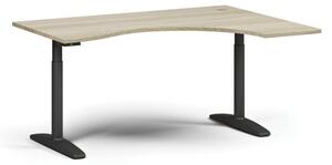 Výškově nastavitelný stůl OBOL, elektrický, 675-1325 mm, ergonomický pravý, deska 1600x1200 mm, černá podnož, dub přírodní