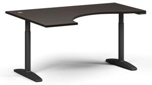 Výškově nastavitelný stůl OBOL, elektrický, 675-1325 mm, ergonomický levý, deska 1600x1200 mm, černá podnož, wenge