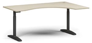 Výškově nastavitelný stůl OBOL, elektrický, 675-1325 mm, ergonomický pravý, deska 1800x1200 mm, černá zaoblená podnož, třešeň